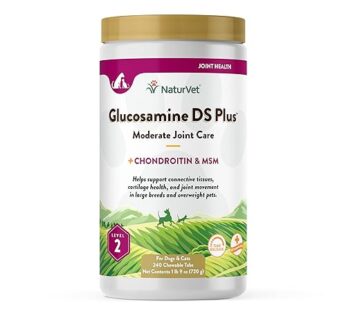NaturVet Glucosamine DS Plus Level 2 Moderate Care Joint Support Supplement for Dogs and Cats, Chewable Tablets Time Release, Made in The USA, 240 Count
