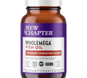 New Chapter Wholemega Fish Oil Supplement – Wild Alaskan Salmon Oil with Omega-3 + Vitamin D3 + Astaxanthin + Sustainably Caught – 60 ct, 1000mg Softgels