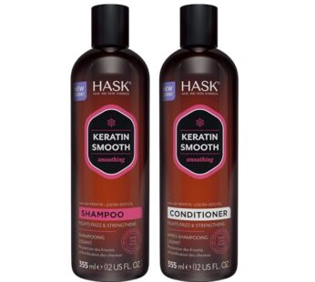 HASK Keratin Smoothing Shampoo + Conditioner Set for All Hair Types, Color Safe, Gluten-Free, Sulfate-Free, Paraben-Free, Cruelty-Free – 1 Shampoo and 1 Conditioner