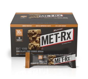 MET-Rx Big 100 Colossal Protein Bars, Chocolate Chip Cookie Dough Meal Replacement Bars, 9 Count (Pack of 1)