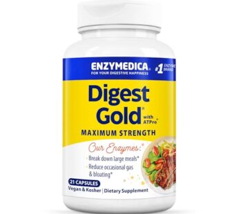Enzymedica Digest Gold + ATPro, Maximum Strength Enzyme Formula, Prevents Bloating and Gas, 14 Key Enzymes Including Amylase, Protease, Lipase and Lactase, 21 Capsules