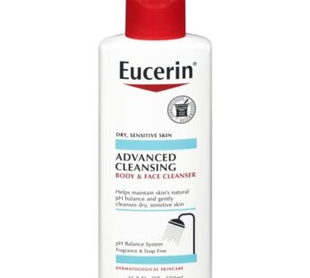 Eucerin Advanced Cleansing Body and Face Cleanser, PH-Balanced, Gentle Face and Body Wash for Normal to Dry, Sensitive Skin, Free of Soap, Fragrances, Dyes and Parabens, 16.9 Fl Oz Bottle