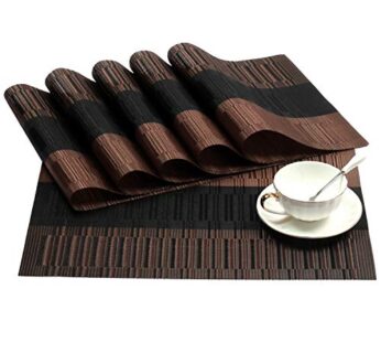SHACOS Placemats Set of 6 Woven Vinyl Place Mats for Dining Table Heat Resistant Table Mats Wipeable (6, Ombre Coffee Black)
