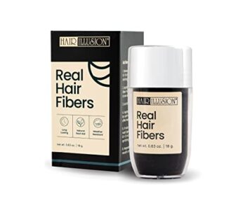 Hair Illusion Black Real Hair Fibers for Thinning Hair – 100% Natural Texture, Non Synthetic Hair Fibers – Bald Spot Cover Up for Women & Men – 18 Gram
