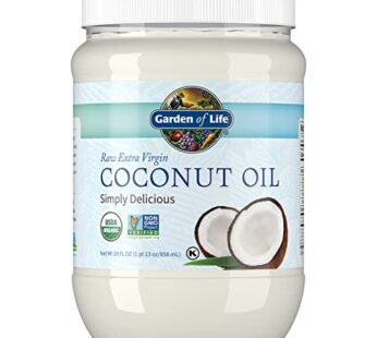 Garden of Life Coconut Oil for Hair, Skin, Cooking – Raw Extra Virgin Organic, Pure Unrefined Cold Pressed Oil with MCTs for Body Care or Baking, Aceite de Coco Organico, 29 Fl Oz
