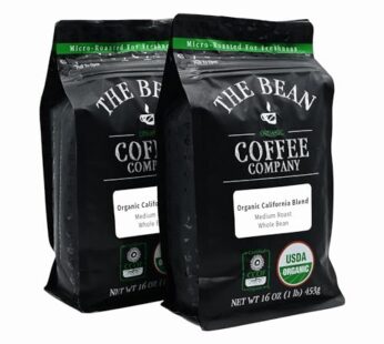 The Bean Organic Coffee Company California Blend, Medium Roast, Whole Bean Coffee, 16-Ounce Bags (Pack of 2)