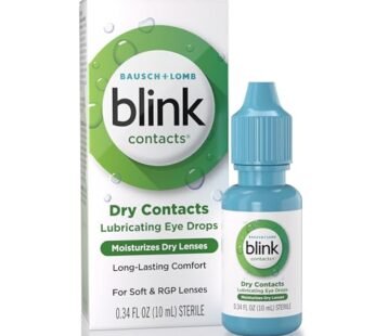 Blink Contacts Lubricating Eye Drops for Soft & RGP Contact Lenses, Lubricant Eye Drops with Hyaluronate for Hydration, Moisturizing & Comforting Daily Eye Care, 0.34 fl oz