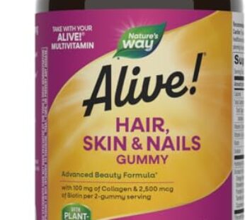 Nature’s Way Alive! Hair, Skin & Nails Gummies, Advanced Beauty Formula*, with Biotin and Collagen, Strawberry Flavored, 60 Gummies (Packaging May Vary)