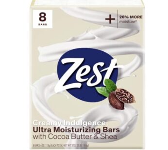 Zest 8-Bar Bath Size Soap, Creamy Cocoa Butter & Shea, 4 Ounce
