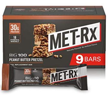 MET-Rx Big 100 Colossal Protein Bars, Great as Healthy Meal Replacement, Snack, and Help Support Energy, Peanut Butter Pretzel, With Vitamin A, Vitamin C, and Zinc, 100 g, (Pack of 9)
