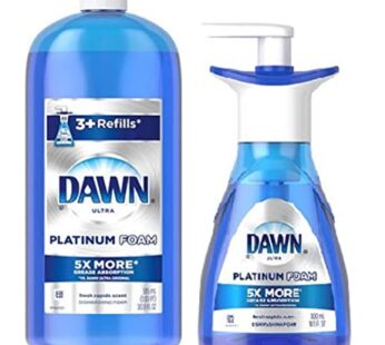 Dawn Platinum Erasing Dish Foam, Dishwashing Soap Pump And Refill Fresh Rapids Scent Kit