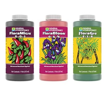 General Hydroponics FloraSeries Hydroponic Nutrient Fertilizer System with FloraMicro, FloraBloom and FloraGro, 1 pt.