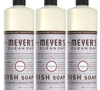 MRS. MEYER’S CLEAN DAY Liquid Dish Soap, Biodegradable Formula, Lavender, 16 fl. oz – Pack of 3