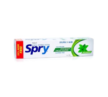 Spry Xylitol Toothpaste 5oz, Fluoride Free Toothpaste Adult and Kids, Teeth Whitening Toothpaste with Xylitol, Natural Breath Freshening, Mouth Moisturizing Ingredients, Spearmint (Pack of 2)