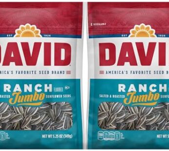 David, Sunflower Seeds, Roasted & Salted, Ranch, 5.25oz Bag (Pack of 2)