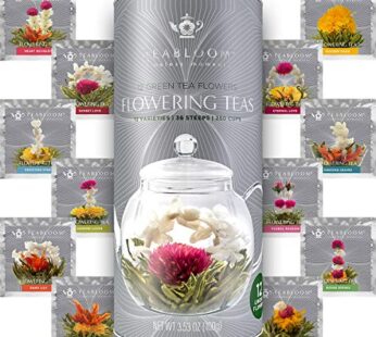 Teabloom Flowering Tea – 12 Unique Varieties of Blooming Tea Flowers – Hand-Tied Green Tea Leaves & Edible Flowers – 12-Pack Gift Canister
