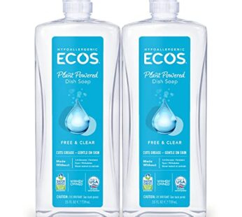 ECOS Hypoallergenic Dish Soap, Free & Clear, 25 Fl Oz (Pack of 2)