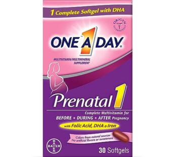 ONE A DAY Women’s Prenatal 1 Multivitamin including Vitamins A, C, D, B6, B12, Iron, Omega-3 DHA & more – Supplement for Before, During, & Post Pregnancy, 30 Ct (Pack of 1)(Packaging May Vary)