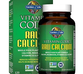 Garden of Life Raw Calcium Supplement for Women and Men – Vitamin Code Made from Whole Foods with Magnesium, K2, Vitamin D3 and Vitamin C, for Bone Strength, Probiotics for Digestion, 120 Capsules