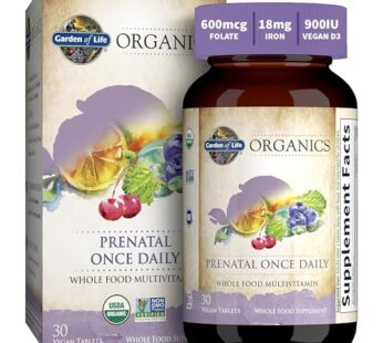 Garden of Life Organics Prenatal Vitamin: Folate for Energy & Healthy Fetal Development, Non-constipating Iron, Vitamin C, B6, B12, D3 ? Organic, Non-GMO, Gluten-Free, Vegan, 30 Day Supply