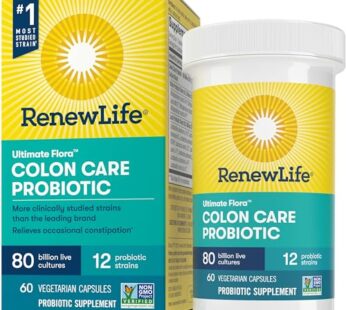 Renew Life Probiotic Colon Care Probiotic Capsules, Daily Supplement Offers Colon Support, L. Rhamnosus GG, Dairy, Soy and gluten-free, 80 Billion CFU, 60 Count