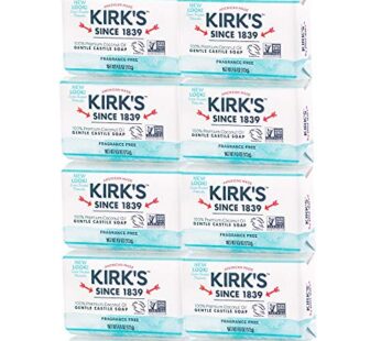 Kirk’s Original Coco Castile Bar Soap Fragrance Free 4 Ounces (8 Pack)