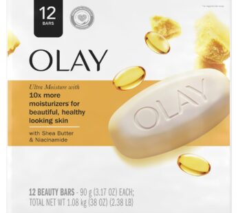 Olay Moisture Outlast Ultra Moisture Shea Butter Beauty Bar with Vitamin B3 Complex, 3.17 oz, (Pack of 12)