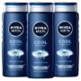 Nivea Men Cool Body Wash with Icy Menthol, Scented Body Wash for Men, Free of Parabens, Phthalates and Microplastic Particles, 3 Pack of 16.9 Fl Oz Bottles