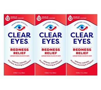 Clear Eyes Redness Eye Relief Eye Drops, 1.0 Fl Oz, Pack of 3