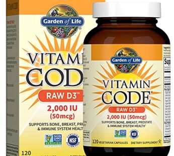 Garden Of Life D3 – Vitamin Code Whole Food Raw D3 Vitamin Supplement, 2000 Iu, Dairy and Gluten Free, Vegetarian, 120 Capsules D3 with Organic Green Cracked Wall Chlorella Plus Probiotics