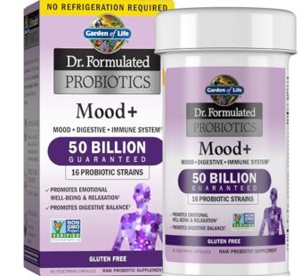 Garden of Life Dr. Formulated Probiotics Mood+ Acidophilus Probiotic Supplement – Promotes Emotional Well-Being, Relaxation and Digestive Balance – Ashwagandha for Stress Management, 60 Veggie Caps
