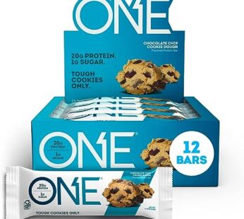 ONE Protein Bars, Chocolate Chip Cookie Dough, Gluten Free Protein Bars with 20g Protein and 1g Sugar, Pantry Staples, 2.12 oz (12 Pack)