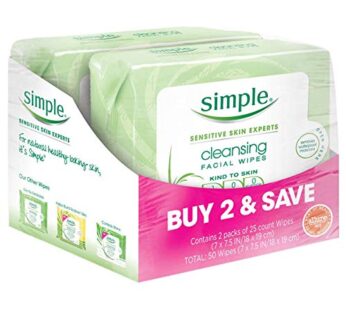 Simple Cleansing Facial Wipes (Boxed 6 packs x 25 wipes) Total 150 Wipes