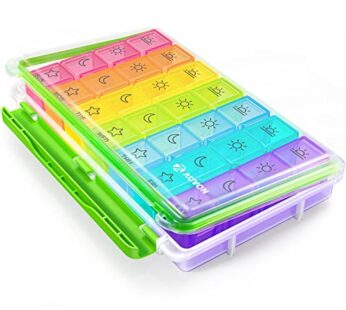 AUVON iMedassist Moisture-Proof Weekly Pill Organizer 4 Times a Day, Large 7 Day Pill Box Portable for Travel with Removable Individual Containers to Hold Vitamins, Supplements and Medication