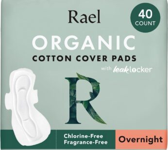 Rael Pads for Women, Organic Cotton Cover – Period Pads with Wings, Feminine Care, Sanitary Napkins, Heavy Absorbency, Unscented, Ultra Thin (Overnight, 40 Count)
