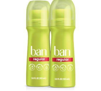 Ban Regular Scent 24-hour Invisible Antiperspirant, Roll-on Deodorant for Women and Men, Underarm Wetness Protection, with Odor-fighting Ingredients, 3.5 oz, 2-pack