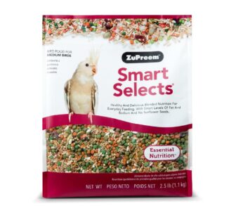 ZuPreem Smart Selects Bird Food for Medium Birds, 2.5 lb – Everyday Feeding for Cockatiels, Quakers, Lovebirds, Small Conures