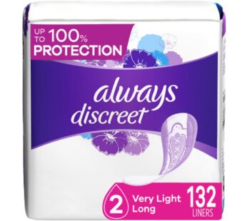 Always Discreet Adult Incontinence & Postpartum Liners for Women, Size 2, Very Light Absorbency, Long Length, 44 Count x 3 Packs (132 Count Total) (Packaging May Vary)