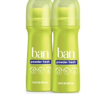 Ban Powder Fresh 24-hour Invisible Antiperspirant, Roll-on Deodorant for Women and Men, Underarm Wetness Protection, with Odor-fighting Ingredients, 3.5 Fl Oz (Pack of 2)