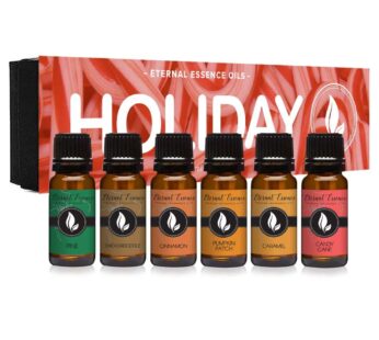 Eternal Essence Oils Holiday Fragrance Oil Gift Set – 6 Long Lasting Scents in 10mL Glass Bottles – Oils for Diffusers, Soap & Candle Making, Aromatherapy – Includes Candy Cane, Pumpkin Patch, & More