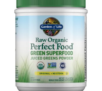 Garden of Life Raw Organic Perfect Food Green Superfood Juiced Greens Powder – Original Stevia-Free, 30 Servings, Non-GMO, Gluten Free Whole Food Dietary Supplement, Alkalize, Detoxify, Energize