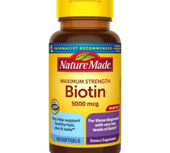 Nature Made Maximum Strength Biotin 5000 mcg, Dietary Supplement may help support Healthy Hair, Skin & Nails, 120 Softgels