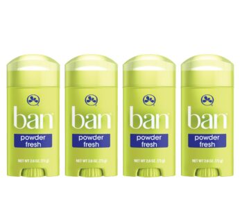 Ban Powder Fresh 24-hour Invisible Antiperspirant, 2.6oz Solid Deodorant, Underarm Wetness Protection, with Odor-fighting Ingredients (4 Pack)