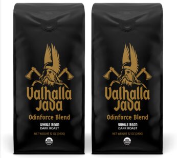 Death Wish Coffee Co. Valhalla Java Odinforce Blend – Whole Bean Dark Roast – Extra Kick of Caffeine – Arabica & Robusta Coffee Beans – Dark Roast Coffee Beans – 12 Ounce (Pack of 2)