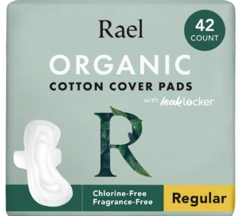 Rael Pads for Women, Organic Cotton Cover Pads – Regular Absorbency, Unscented, Ultra Thin Pads with Wings for Women (Regular, 42 Count)