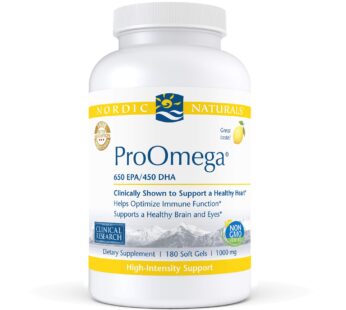 Nordic Naturals ProOmega, Lemon Flavor – 180 Soft Gels – 1280 mg Omega-3 – High-Potency Fish Oil with EPA & DHA – Promotes Brain, Eye, Heart, & Immune Health – Non-GMO – 90 Servings