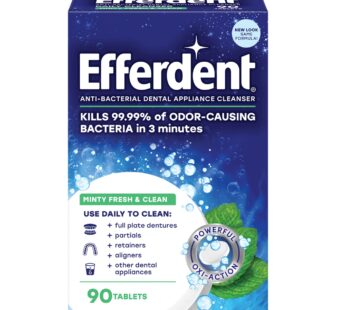 Efferdent Retainer Cleaning Tablets, Denture Cleanser Tablets for Dental Appliances, Fresh & Clean, Minty Fresh, 90 Tablets