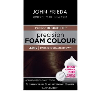 John Frieda Brown Permanent Precision Hair color Foam Hair Color Kit, Brown Hair Dye, 4BG Dark Chocolate Brown Hair Color, 1 Application