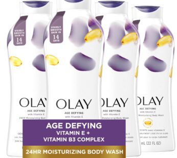 Olay Age Defying Body Wash for Women with Vitamin E, 24hr Moisturizing, 22 fl oz (Pack of 4)