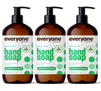 Everyone Liquid Hand Soap, 12.75 Ounce (Pack of 3), Spearmint and Lemongrass, Plant-Based Cleanser with Pure Essential Oils